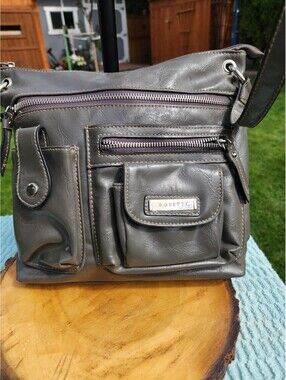 Rosetti Gray Faux Leather Crossbody Bag with Multiple Pockets